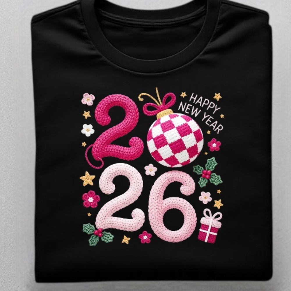 Cozy Crochet" Happy New Year 2026 T-shirt Custom S M L XL XXL Black, pink colors